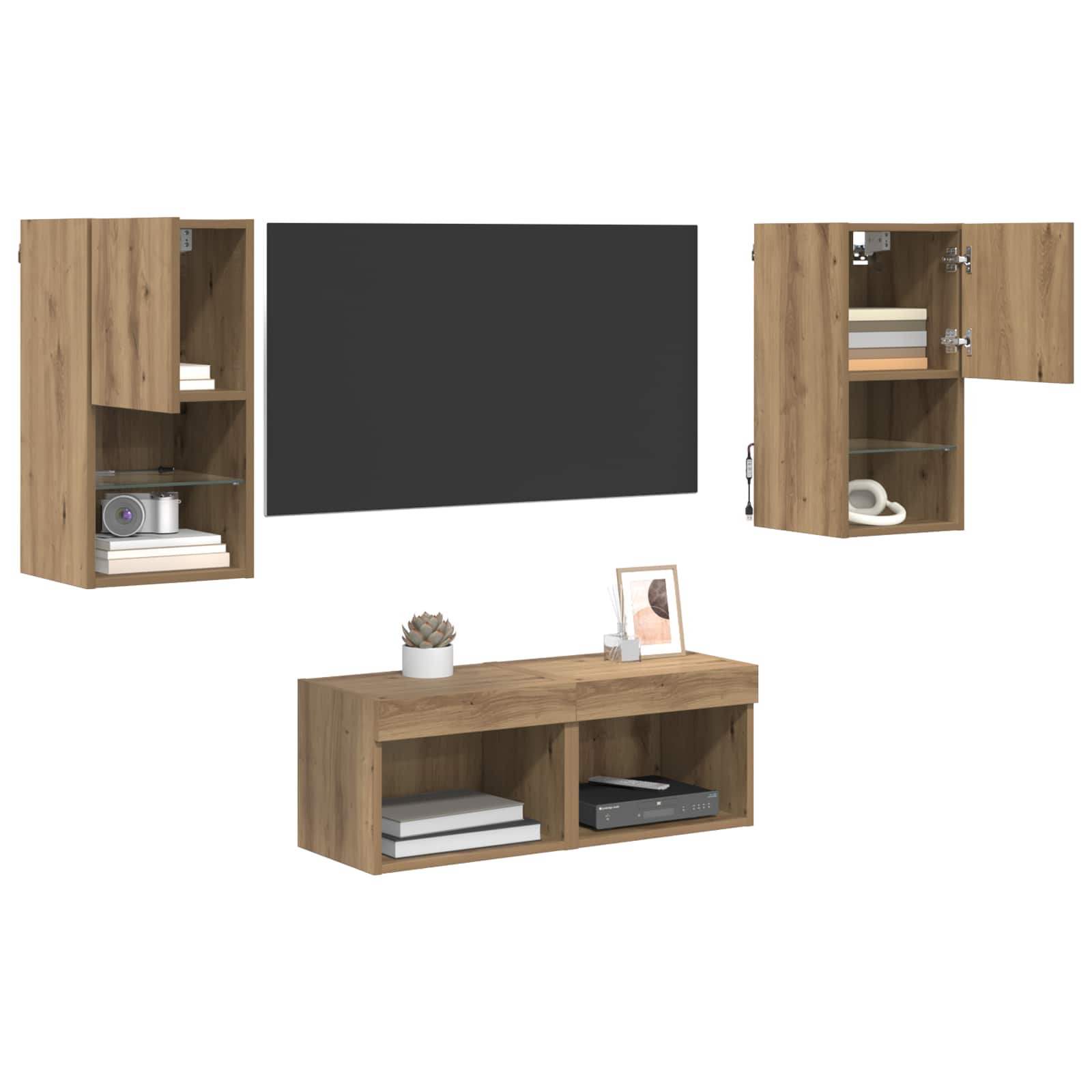 TV zidni ormari Zidne 4 pcs Umjetnički hrast Konstruirano drvo