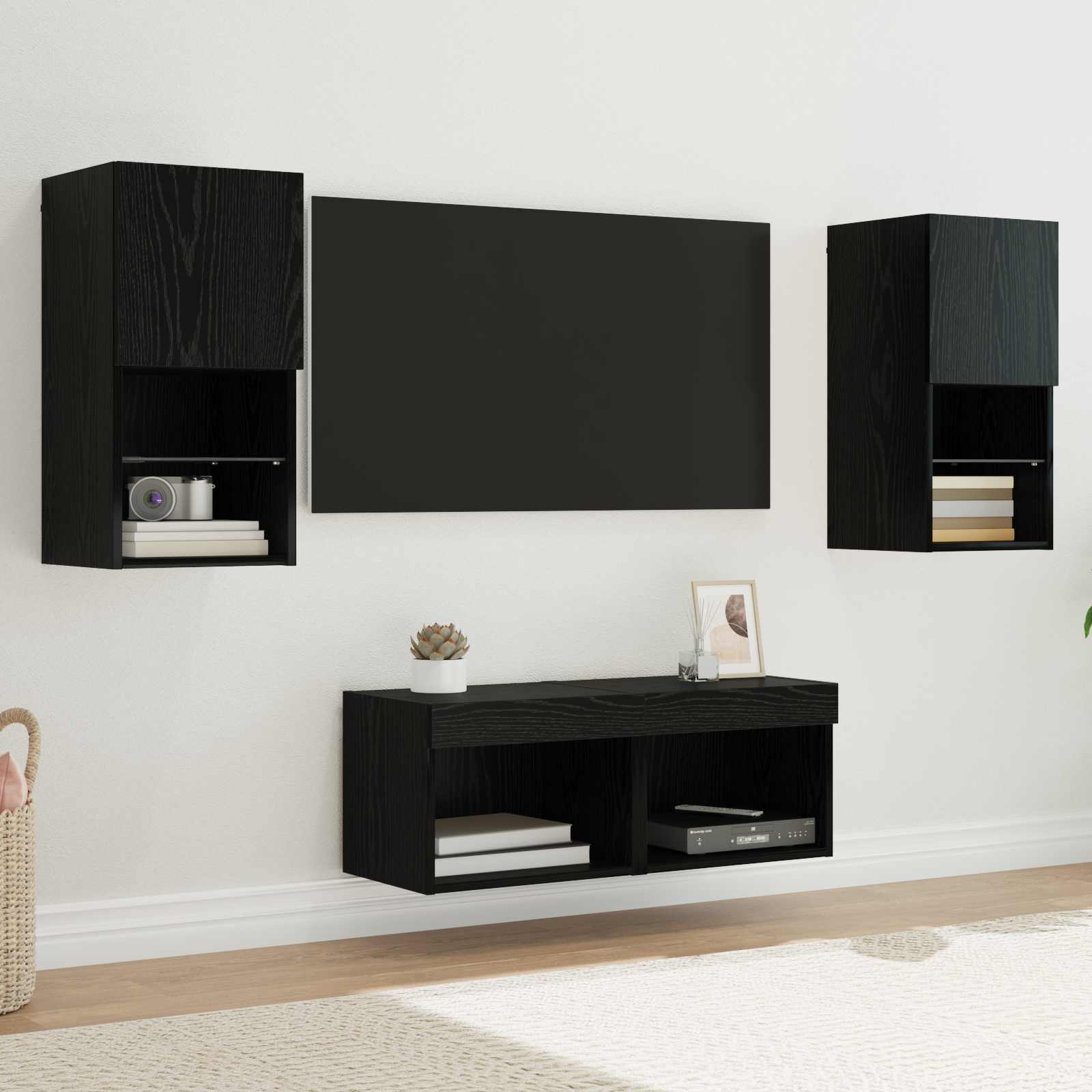 TV zidni ormari Zidne 4 pcs Crni hrast Konstruirano drvo