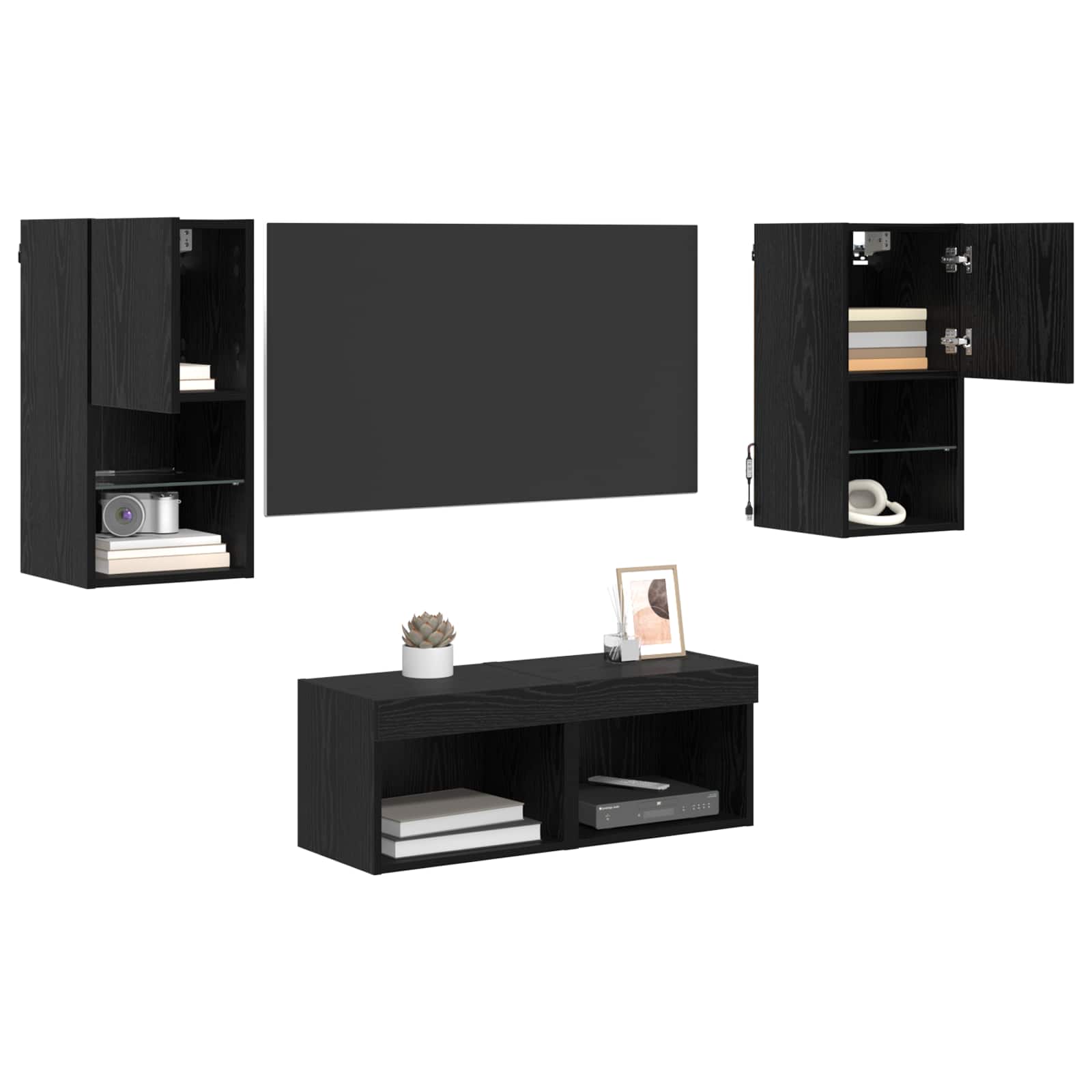 TV zidni ormari Zidne 4 pcs Crni hrast Konstruirano drvo