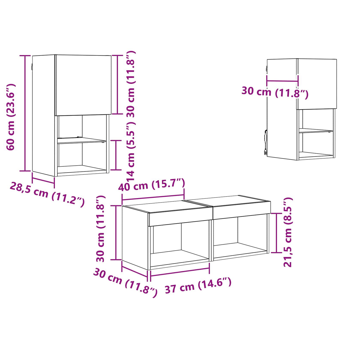TV zidni ormari Zidne 4 pcs Crni hrast Konstruirano drvo