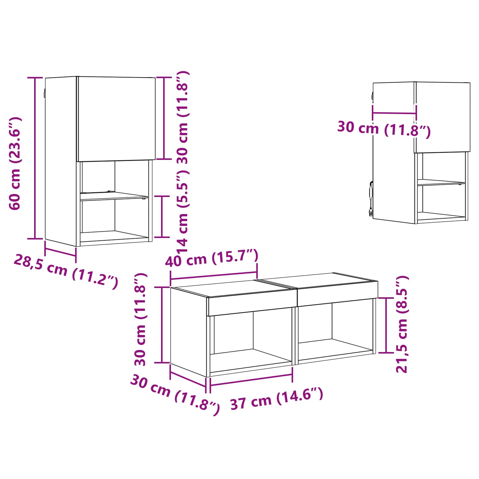 TV zidni ormari Zidne 4 pcs Crni hrast Konstruirano drvo
