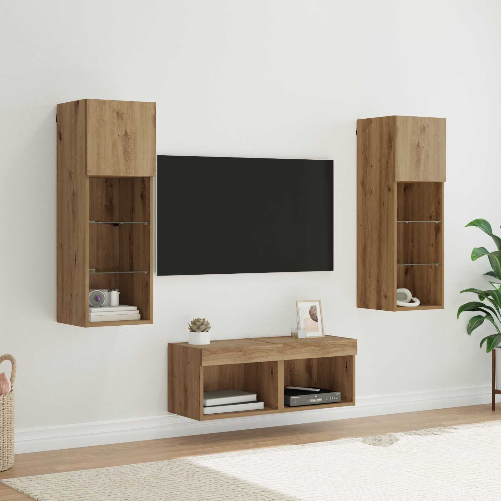 TV zidni ormari Zidne 4 pcs Crni hrast Konstruirano drvo