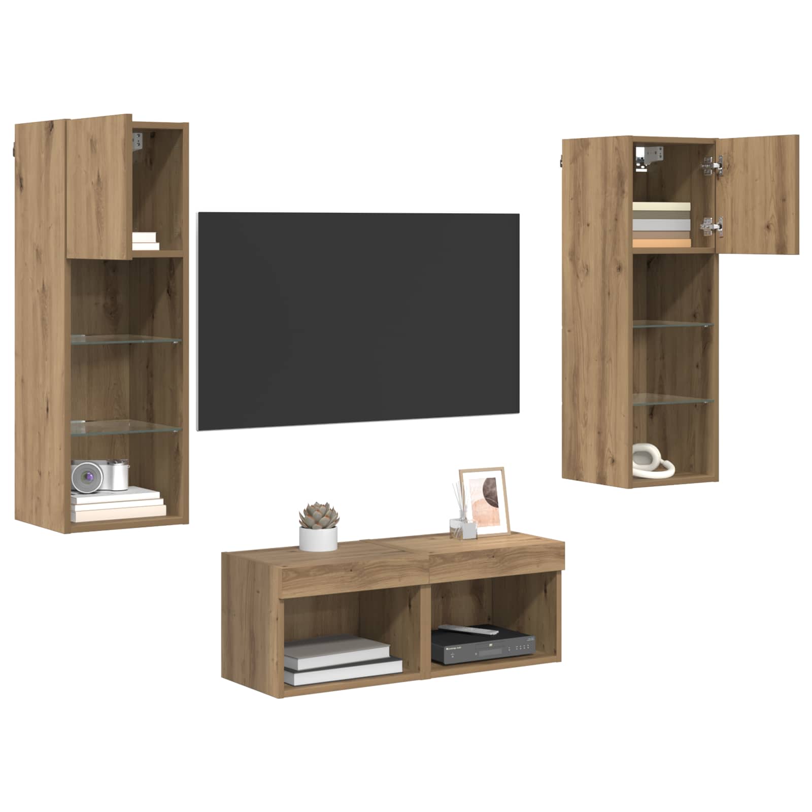 TV zidni ormari Zidne 4 pcs Crni hrast Konstruirano drvo