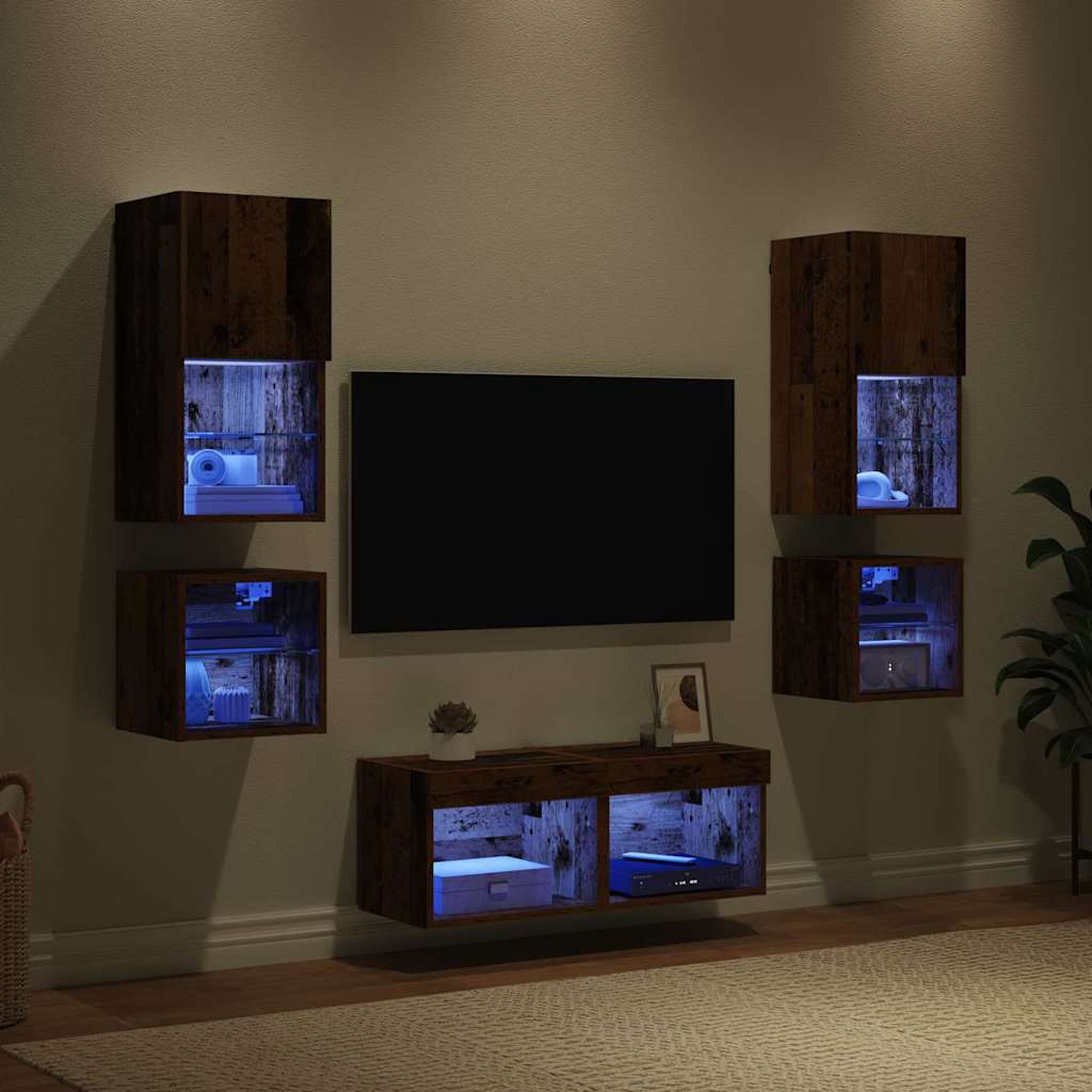 TV zidne jedinice 8 pcs Staro drvo Konstruirano drvo
