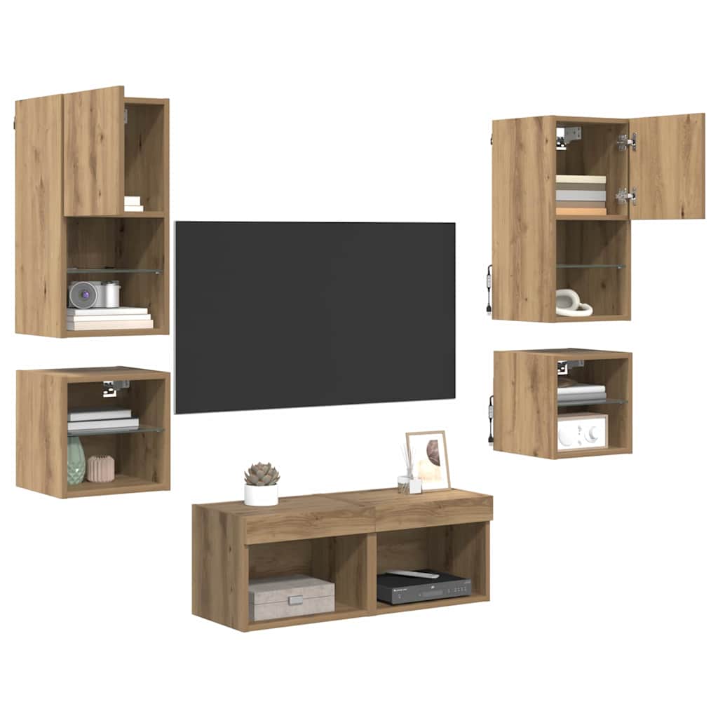 TV zidne jedinice 8 pcs Umjetnički hrast Konstruirano drvo