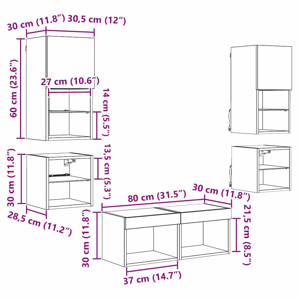 TV zidne jedinice 8 pcs Umjetnički hrast Konstruirano drvo