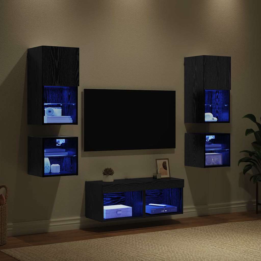 TV zidne jedinice 8 pcs Crni hrast Konstruirano drvo
