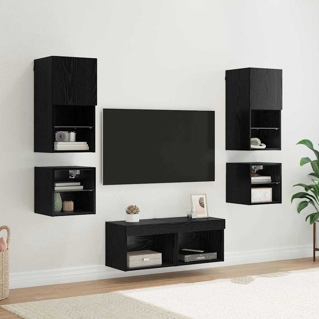 TV zidne jedinice 8 pcs Crni hrast Konstruirano drvo