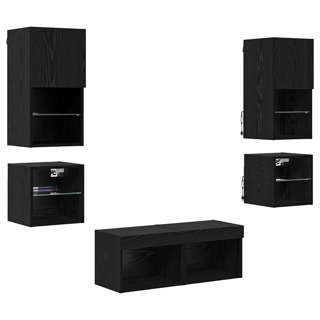TV zidne jedinice 8 pcs Crni hrast Konstruirano drvo