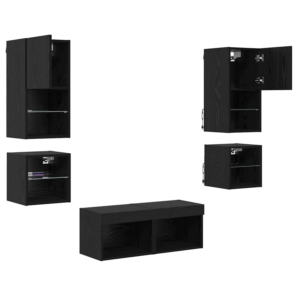 TV zidne jedinice 8 pcs Crni hrast Konstruirano drvo