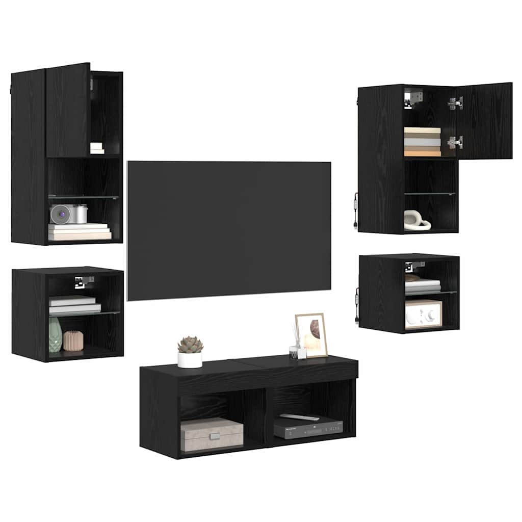 TV zidne jedinice 8 pcs Crni hrast Konstruirano drvo