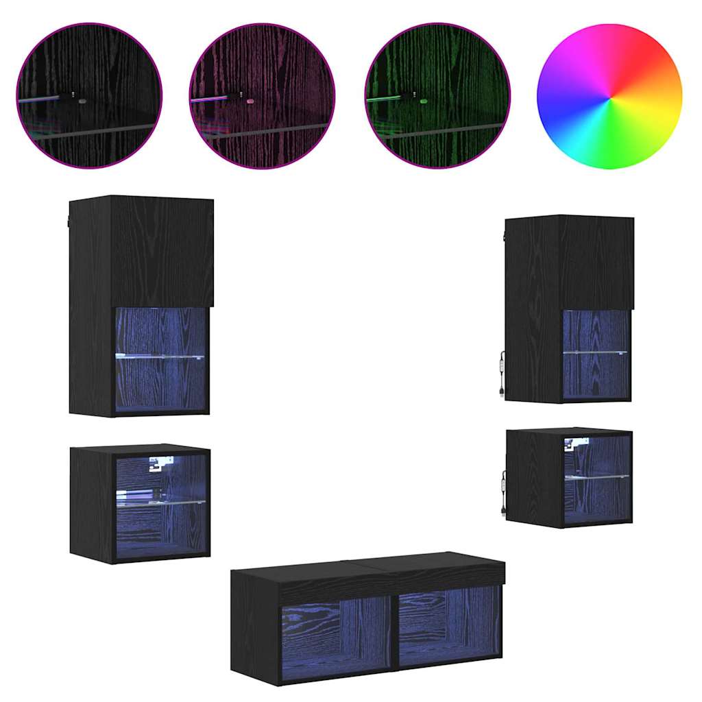 TV zidne jedinice 8 pcs Crni hrast Konstruirano drvo