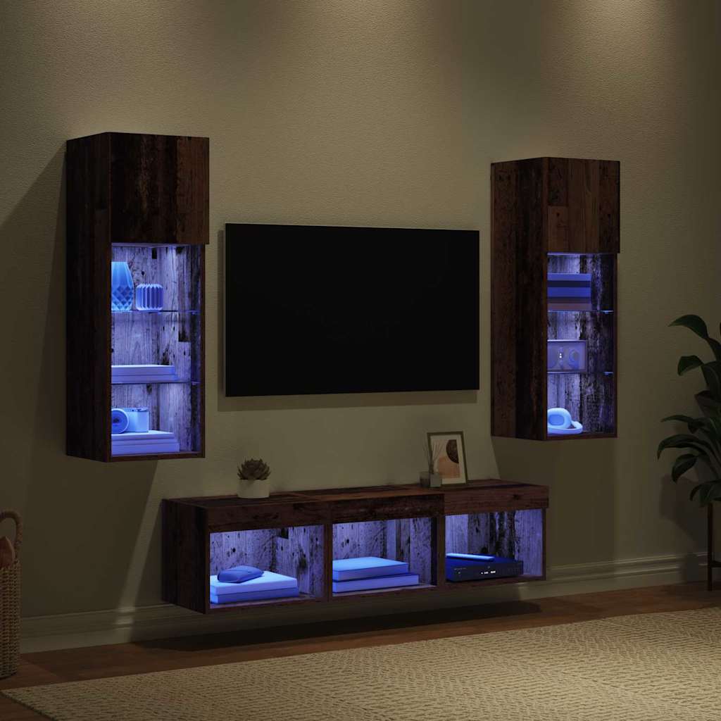 TV zidne jedinice Zidne 5 pcs Crni hrast Konstruirano drvo