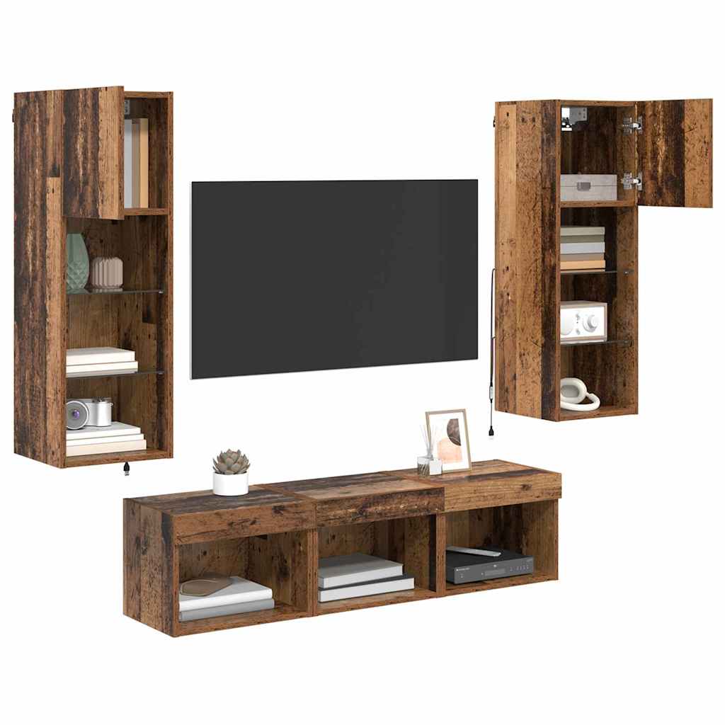 TV zidne jedinice Zidne 5 pcs Crni hrast Konstruirano drvo