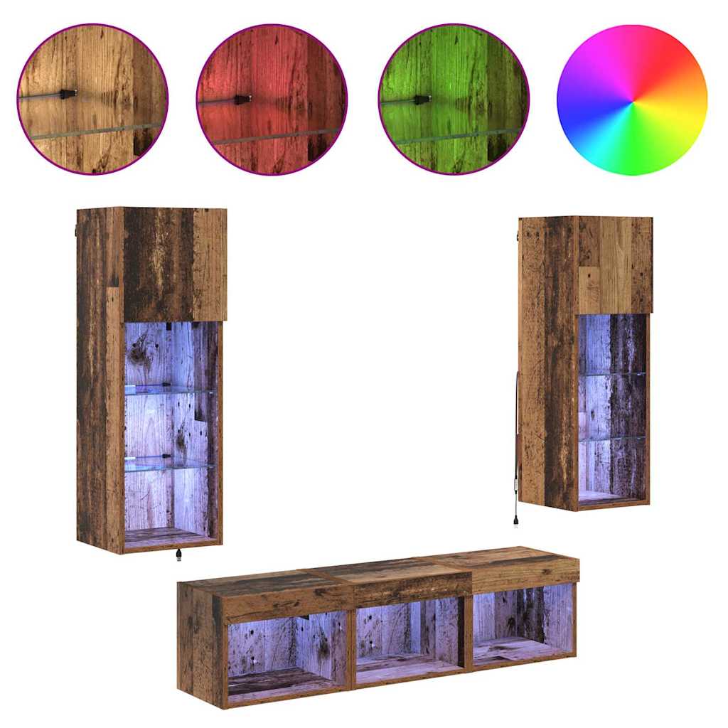 TV zidne jedinice Zidne 5 pcs Crni hrast Konstruirano drvo
