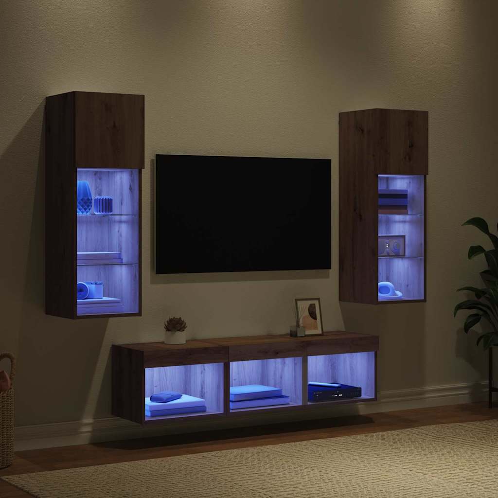 TV zidne jedinice Zidne 5 pcs Crni hrast Konstruirano drvo