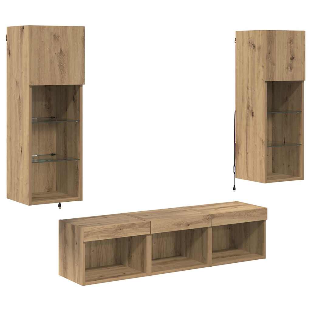 TV zidne jedinice Zidne 5 pcs Crni hrast Konstruirano drvo