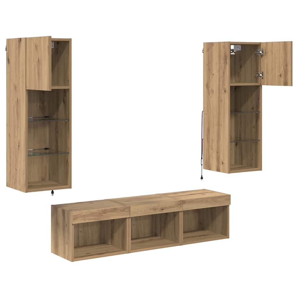 TV zidne jedinice Zidne 5 pcs Crni hrast Konstruirano drvo