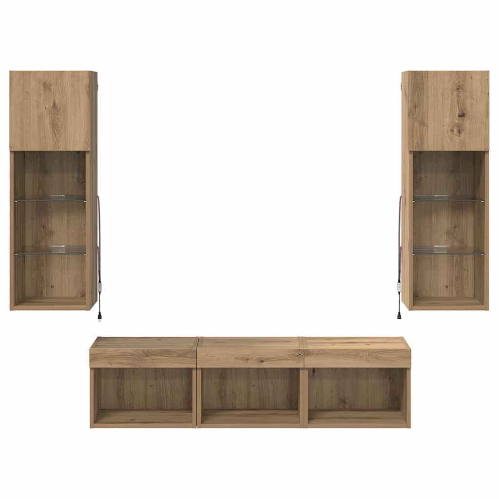TV zidne jedinice Zidne 5 pcs Crni hrast Konstruirano drvo