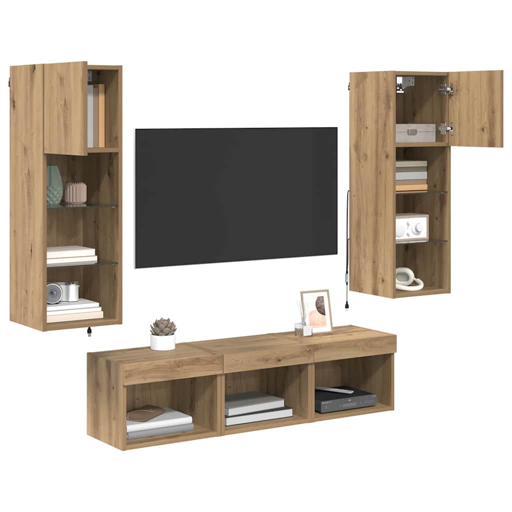 TV zidne jedinice Zidne 5 pcs Crni hrast Konstruirano drvo