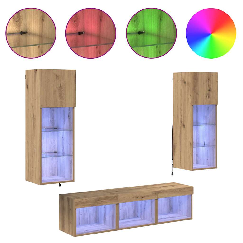 TV zidne jedinice Zidne 5 pcs Crni hrast Konstruirano drvo