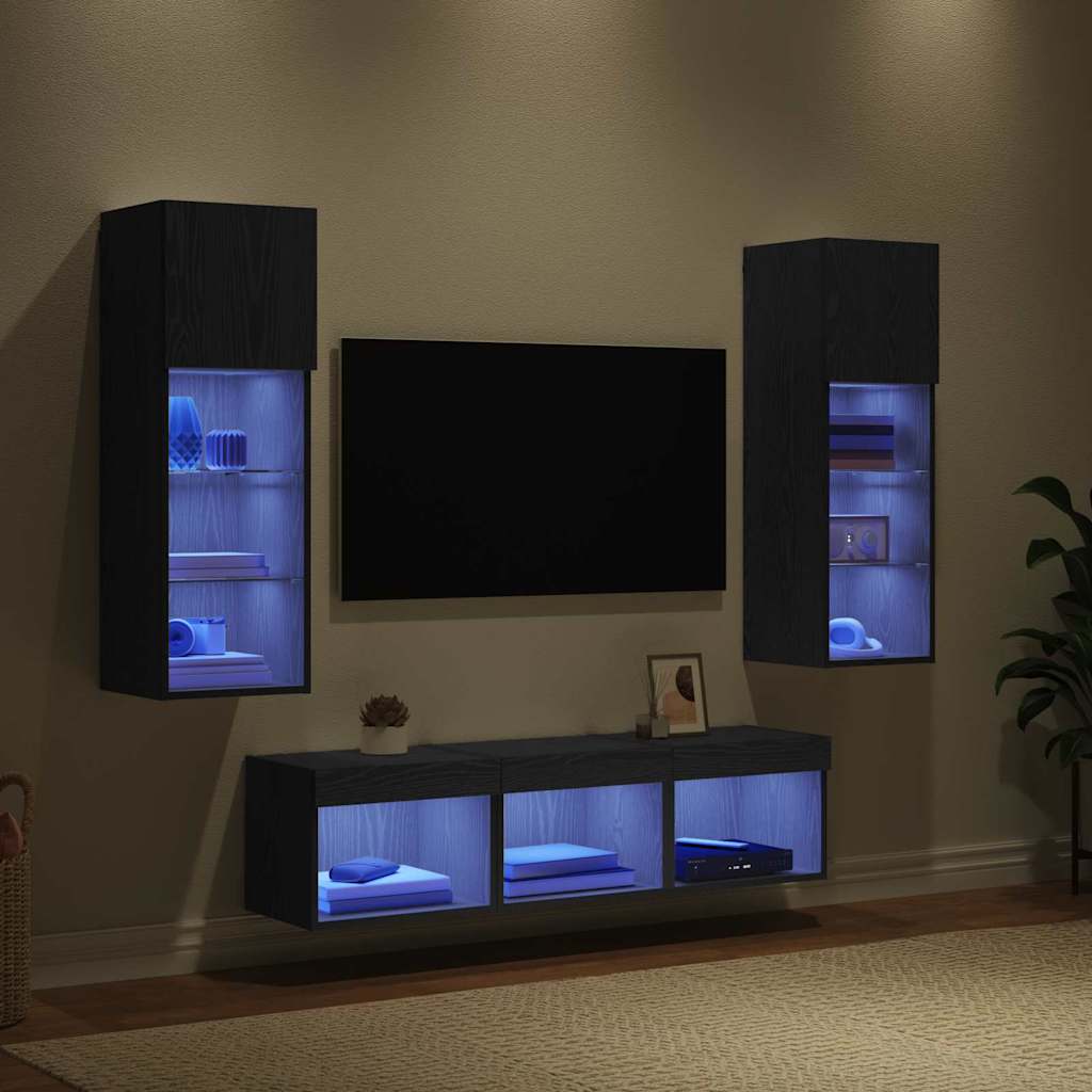 TV zidne jedinice Zidne 5 pcs Crni hrast Konstruirano drvo