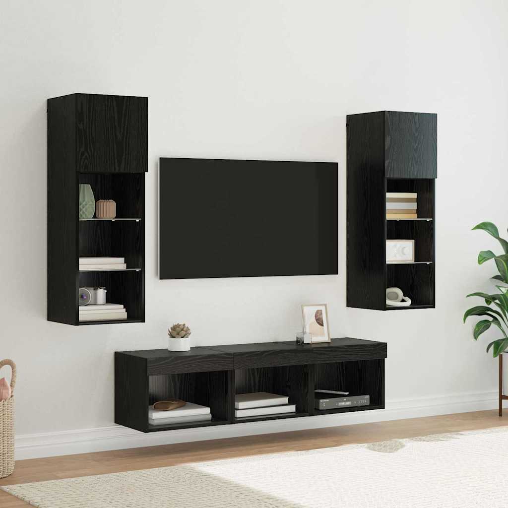 TV zidne jedinice Zidne 5 pcs Crni hrast Konstruirano drvo