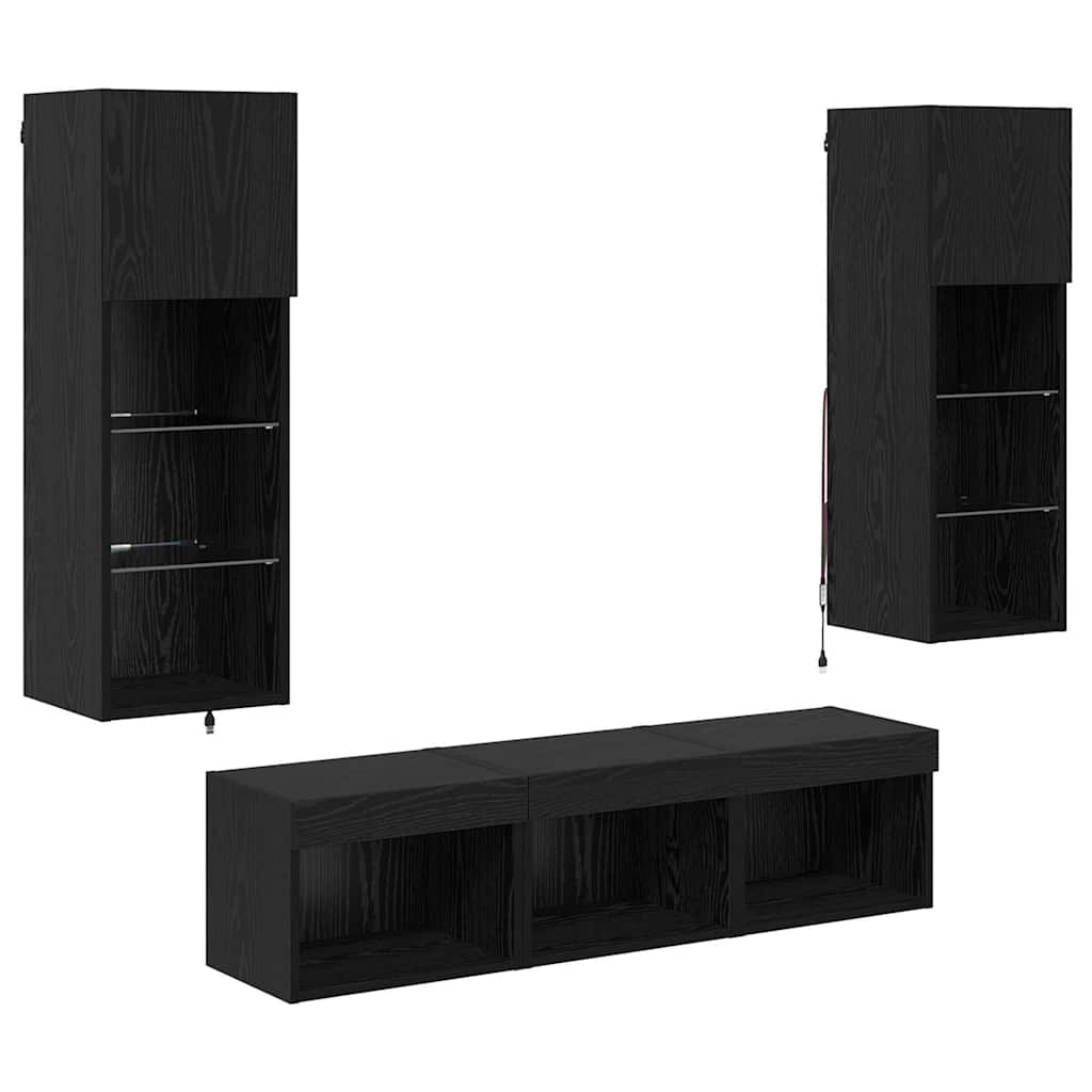 TV zidne jedinice Zidne 5 pcs Crni hrast Konstruirano drvo