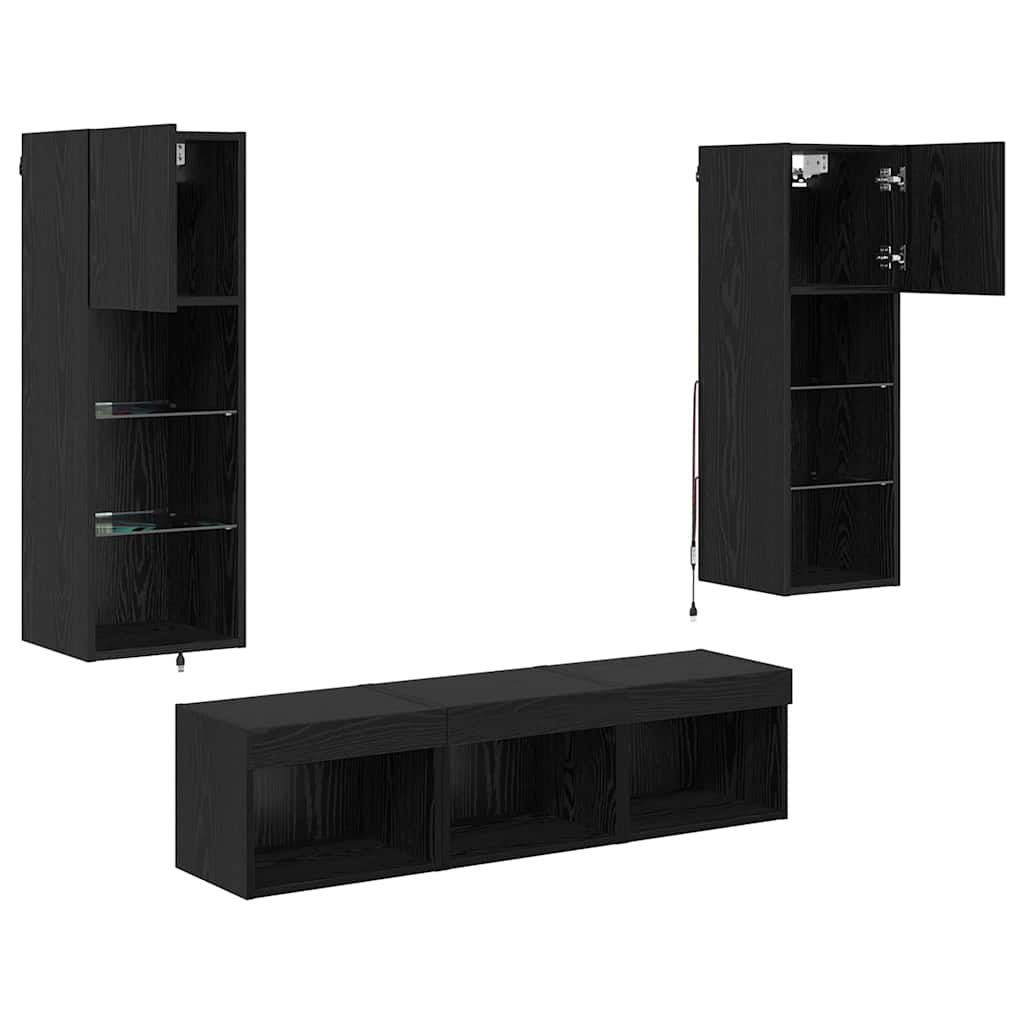 TV zidne jedinice Zidne 5 pcs Crni hrast Konstruirano drvo