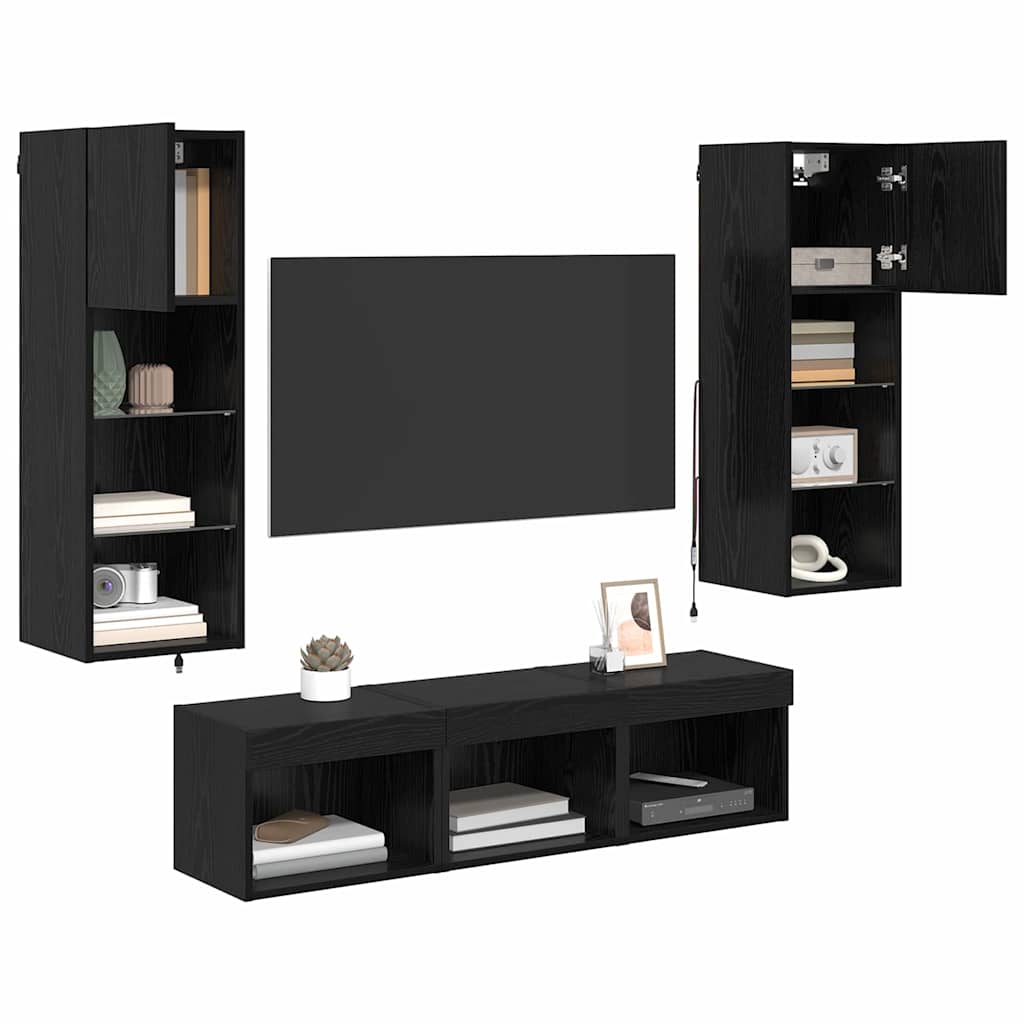 TV zidne jedinice Zidne 5 pcs Crni hrast Konstruirano drvo