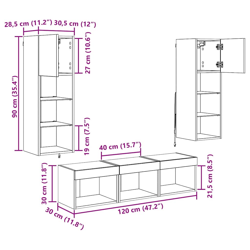 TV zidne jedinice Zidne 5 pcs Crni hrast Konstruirano drvo