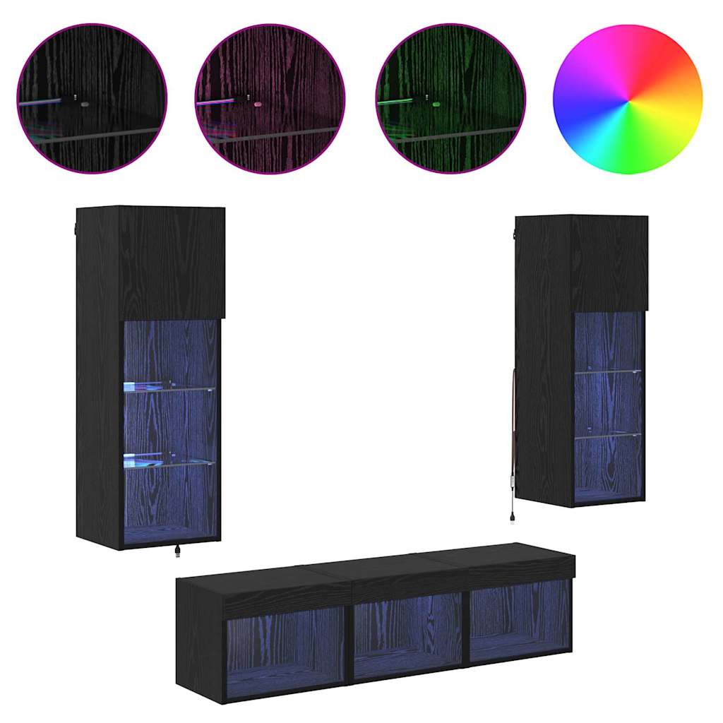 TV zidne jedinice Zidne 5 pcs Crni hrast Konstruirano drvo