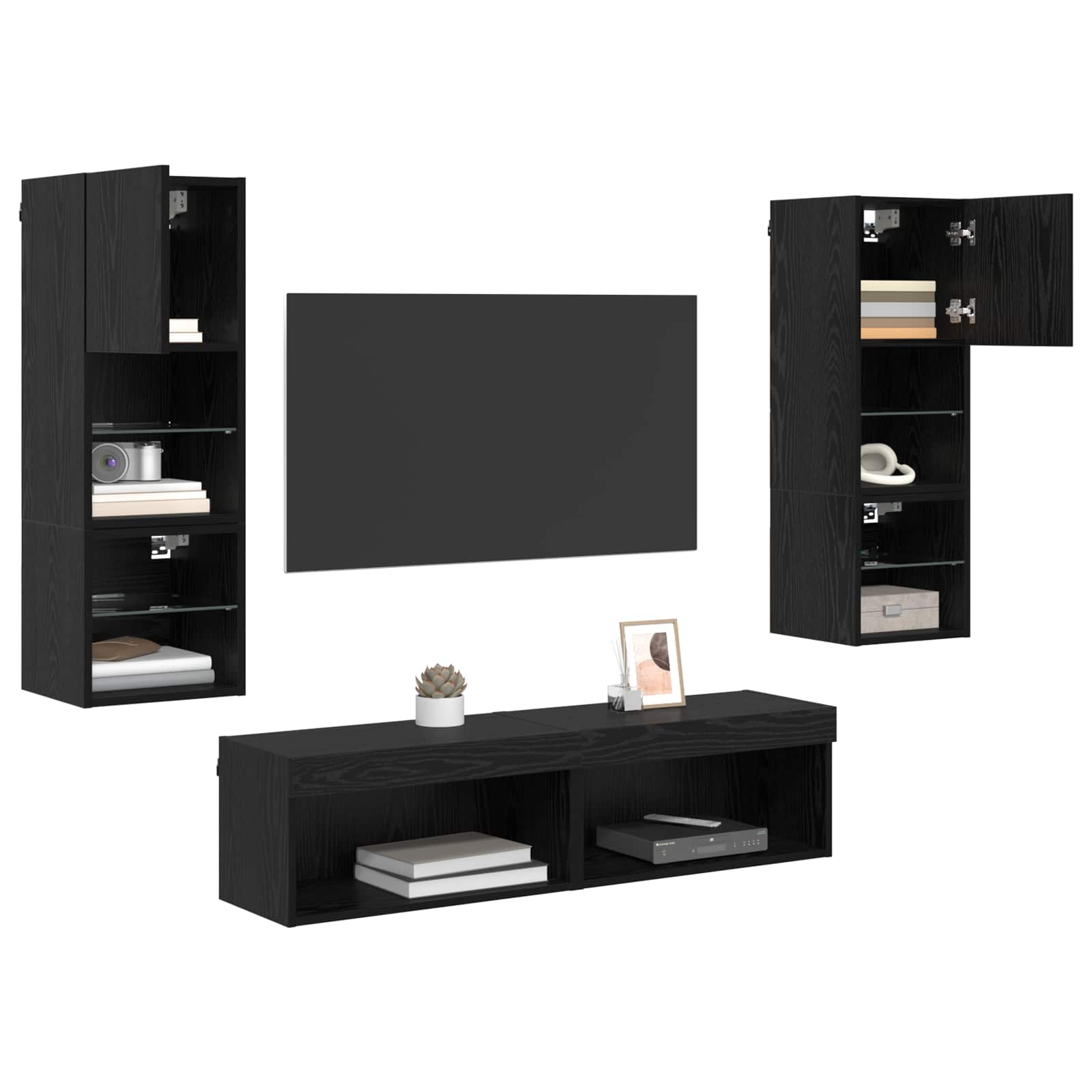 TV zidna jedinica Zidne 6 pcs Crni hrast Konstruirano drvo
