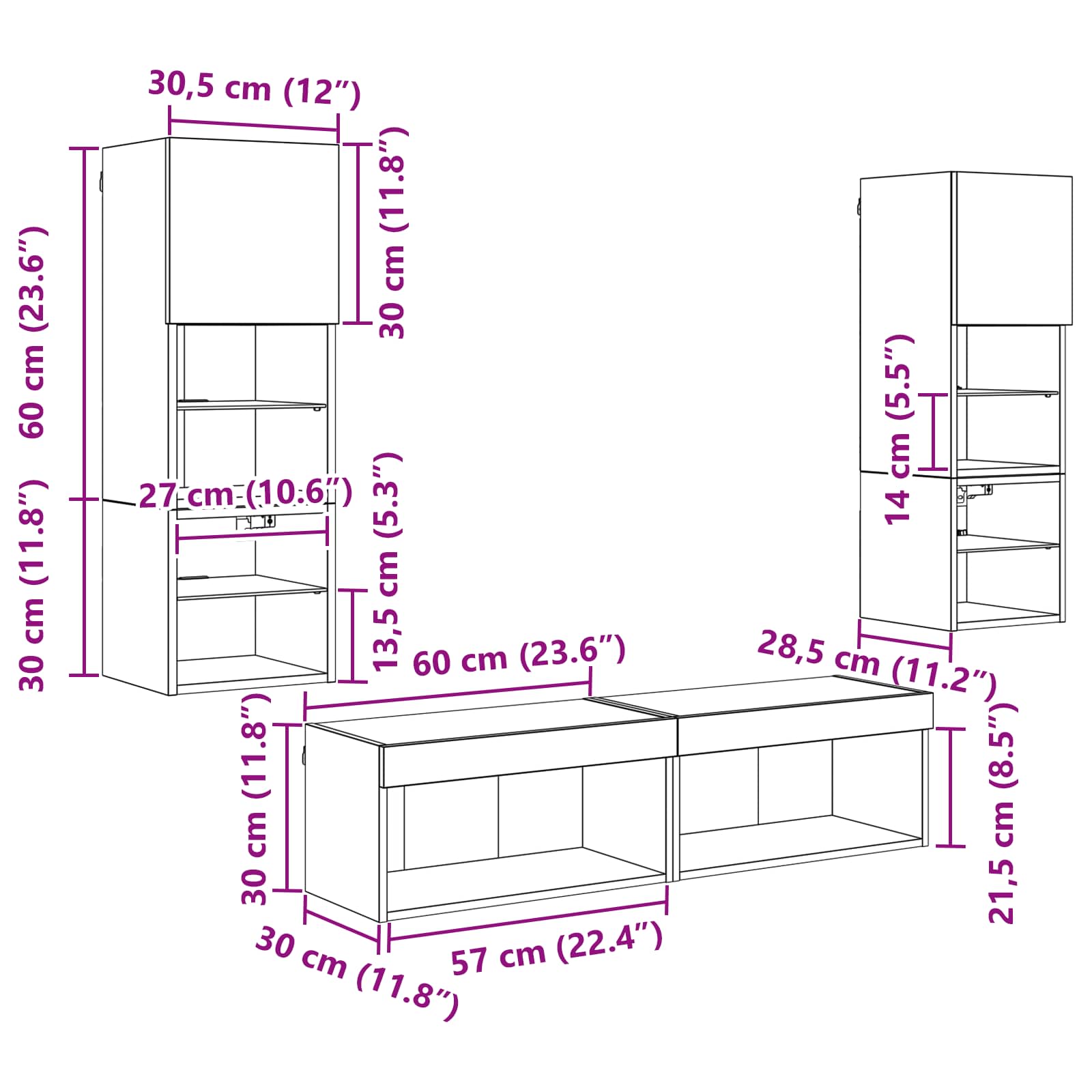 TV zidna jedinica Zidne 6 pcs Crni hrast Konstruirano drvo