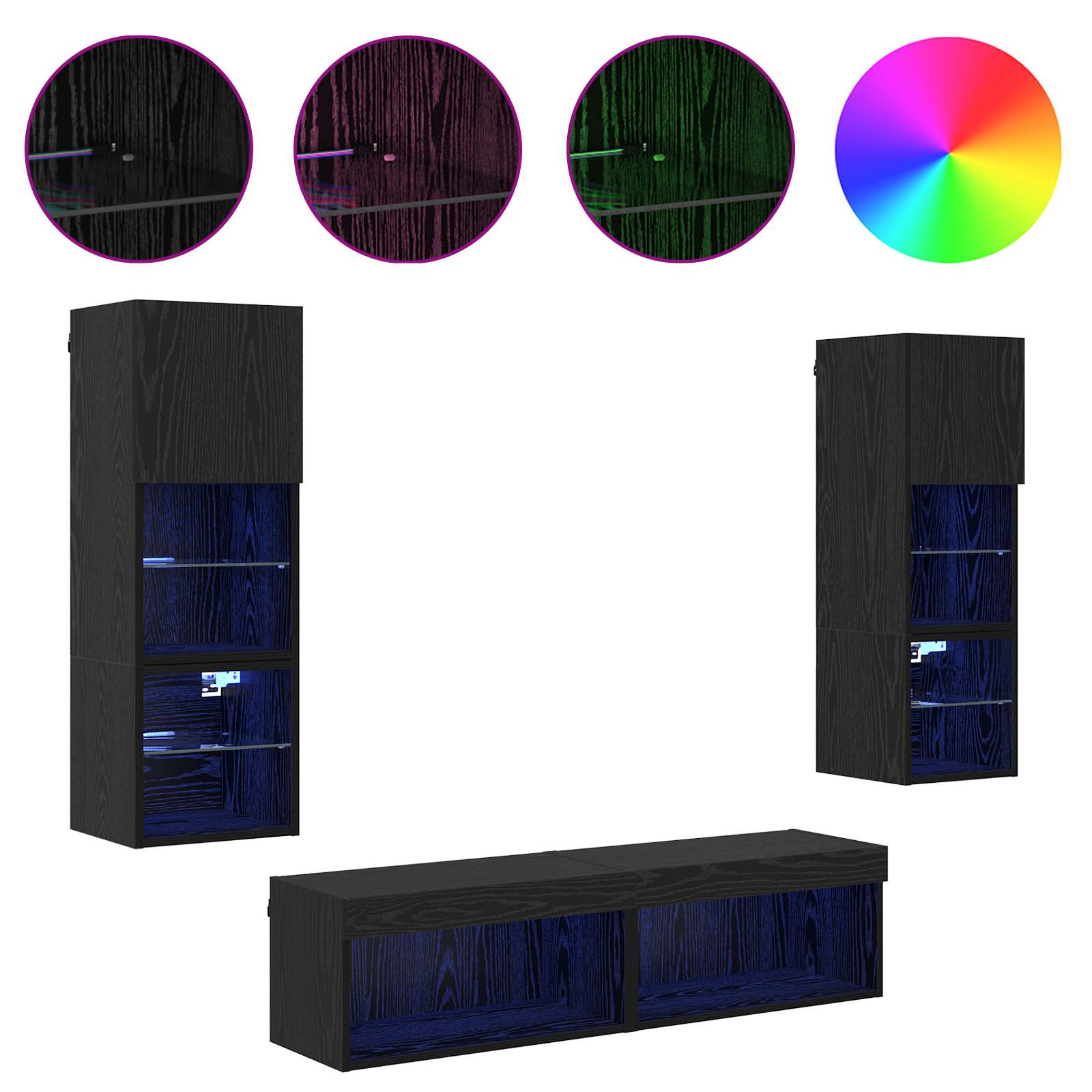 TV zidna jedinica Zidne 6 pcs Crni hrast Konstruirano drvo