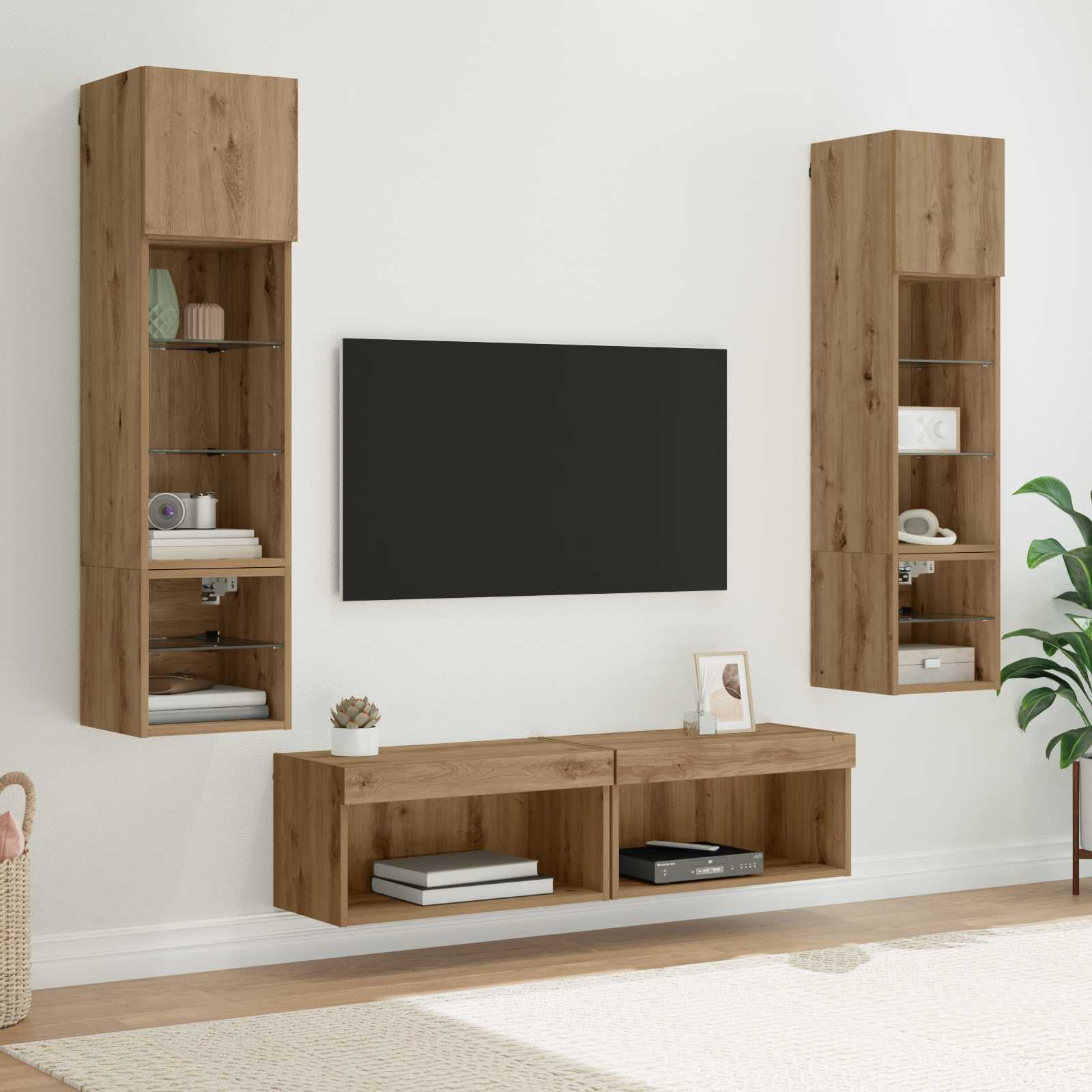 TV zidna jedinica 6 pcs Umjetnički hrast Konstruirano drvo