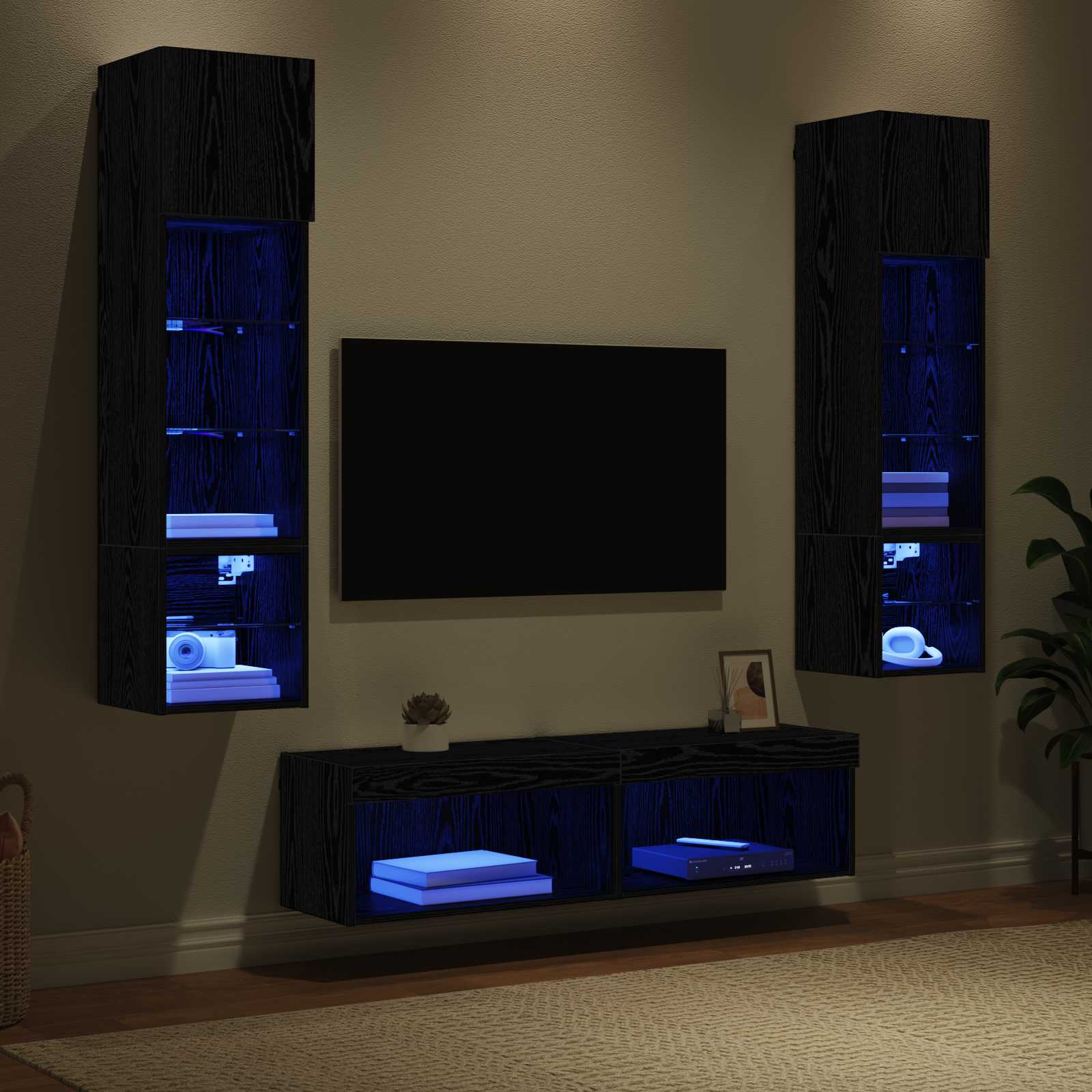 TV zidna jedinica Zidne 6 pcs Crni hrast Konstruirano drvo
