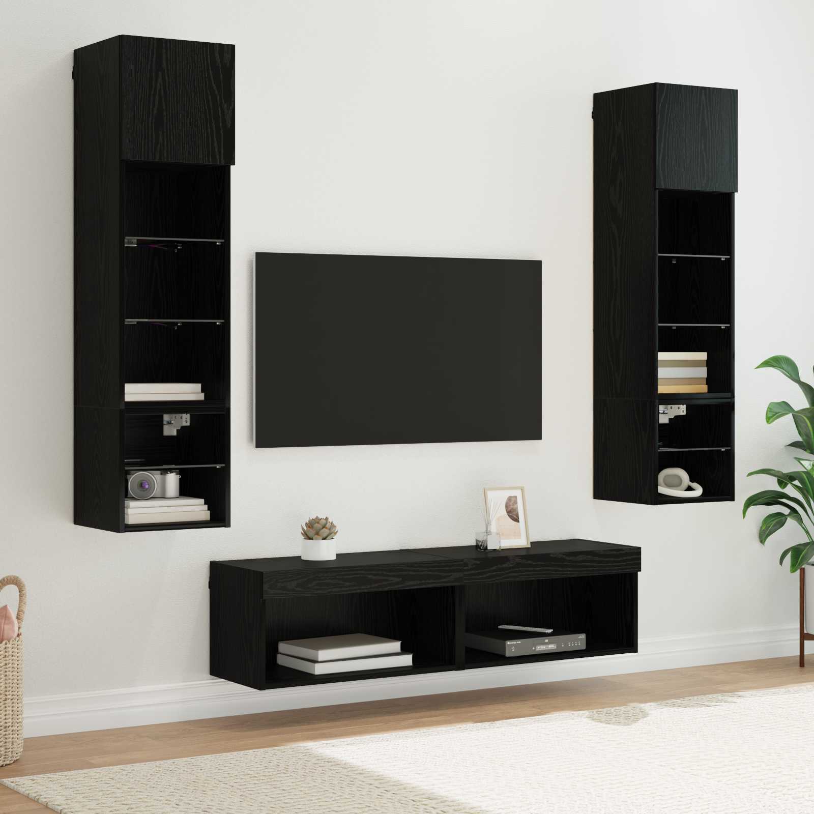TV zidna jedinica Zidne 6 pcs Crni hrast Konstruirano drvo