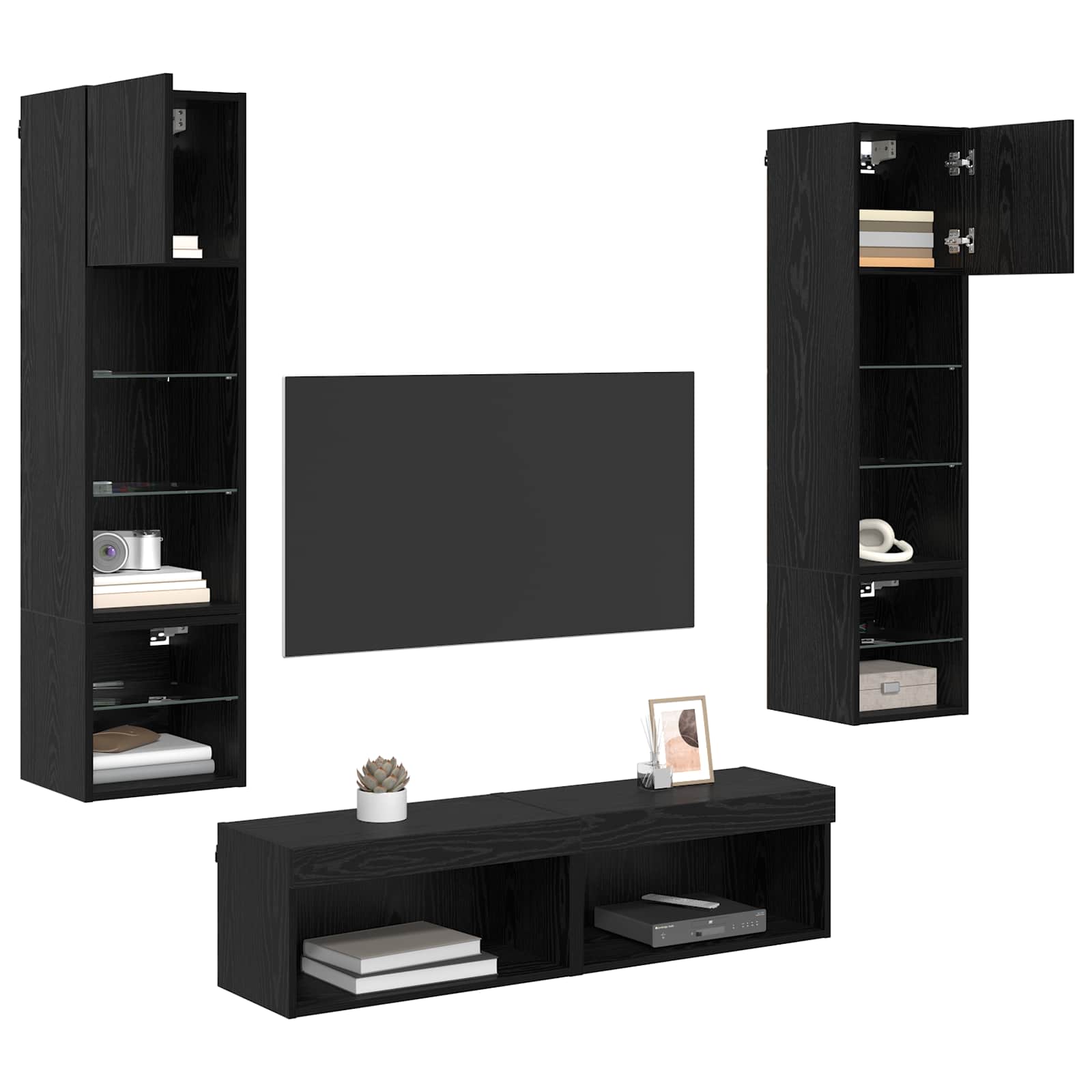 TV zidna jedinica Zidne 6 pcs Crni hrast Konstruirano drvo
