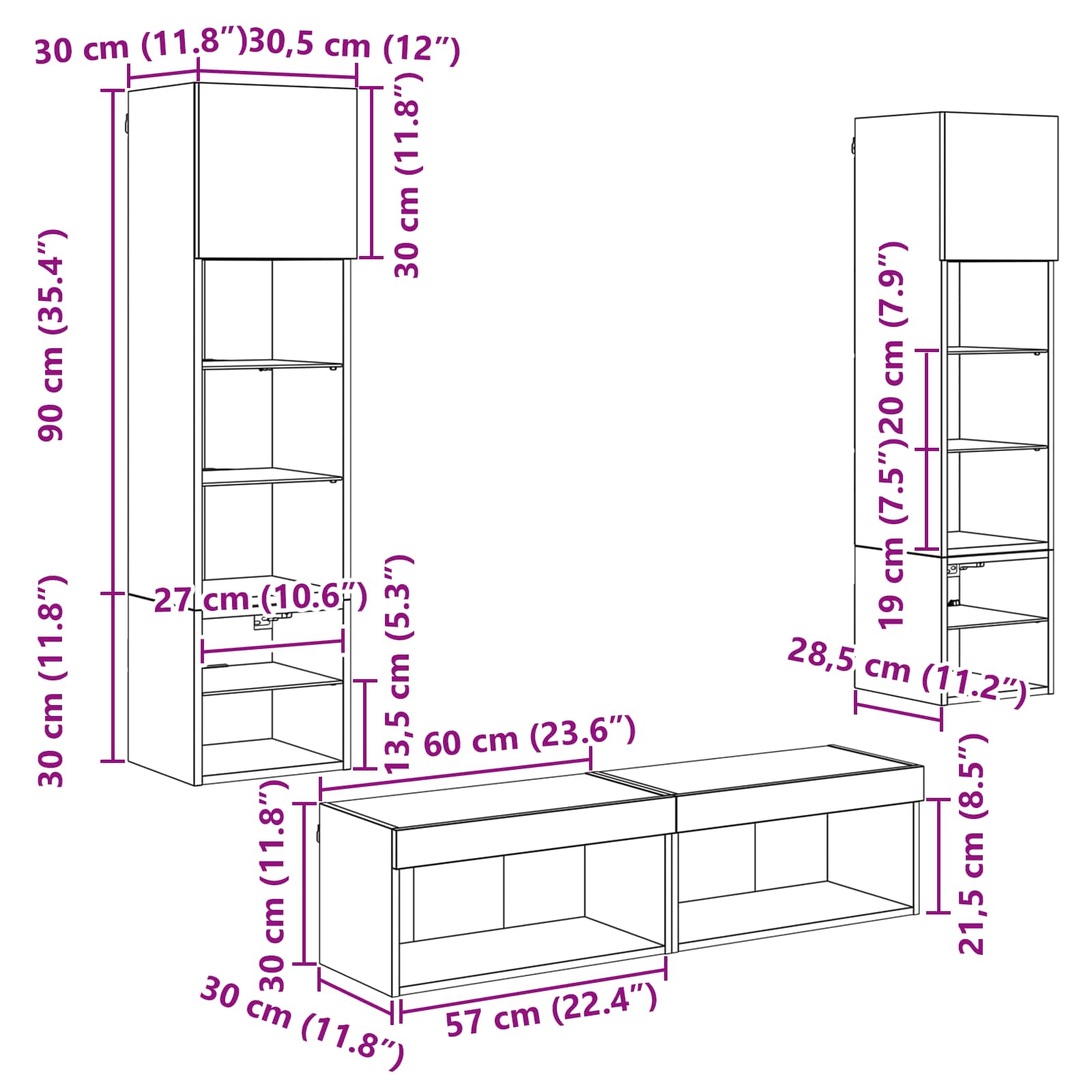 TV zidna jedinica Zidne 6 pcs Crni hrast Konstruirano drvo