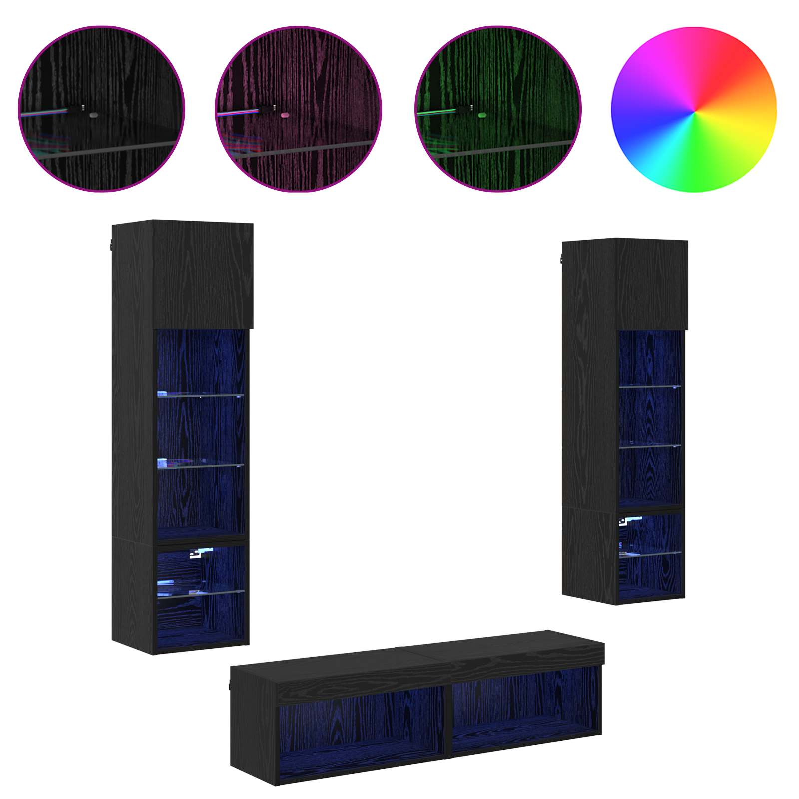 TV zidna jedinica Zidne 6 pcs Crni hrast Konstruirano drvo