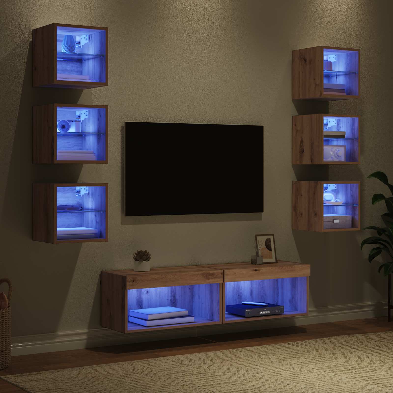 TV ormar S LED lampica s ladicama 8 pcs Umjetnički hrast Stakl