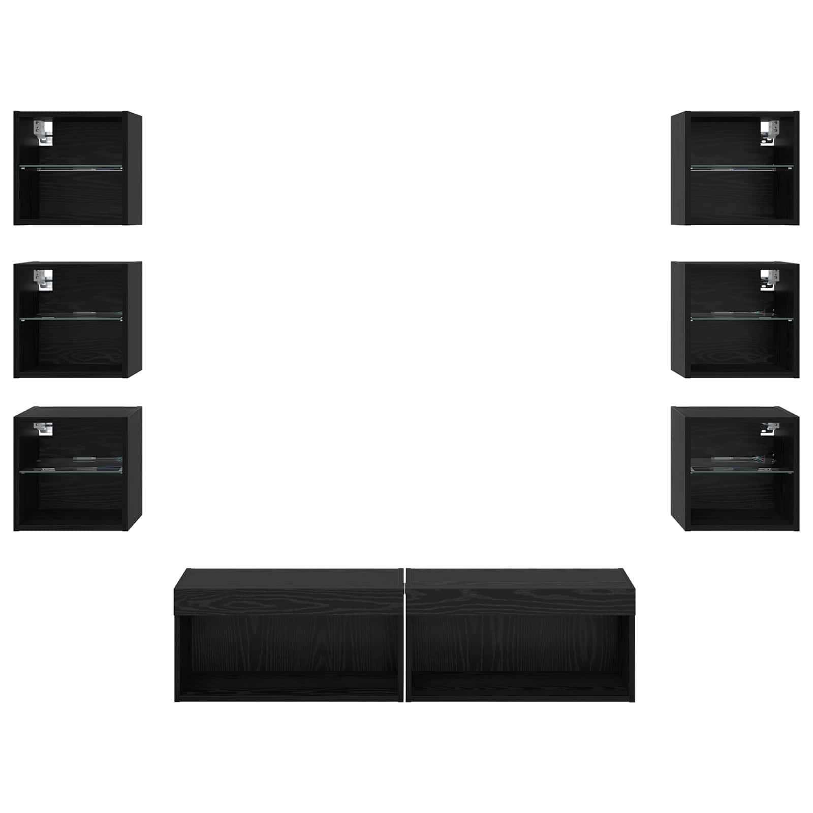 TV ormar S LED lampica s ladicama Zidne 8 pcs Crni hrast Stakl