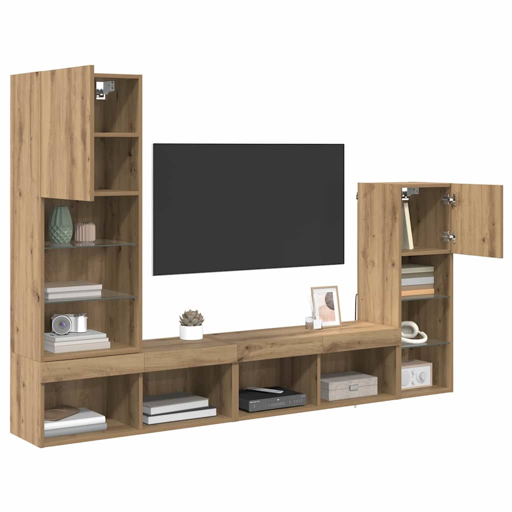 TV zidne jedinice 4 pcs Umjetnički hrast Konstruirano drvo