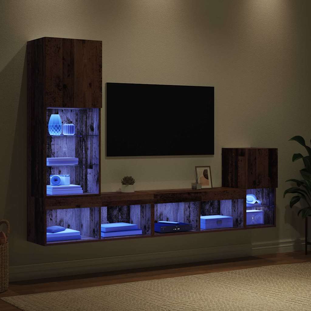 TV zidne jedinice S LED lampica Staro drvo Konstruirano drvo