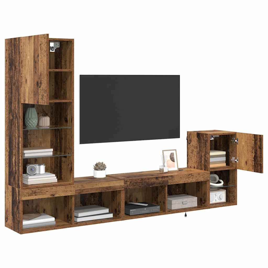 TV zidne jedinice S LED lampica Staro drvo Konstruirano drvo