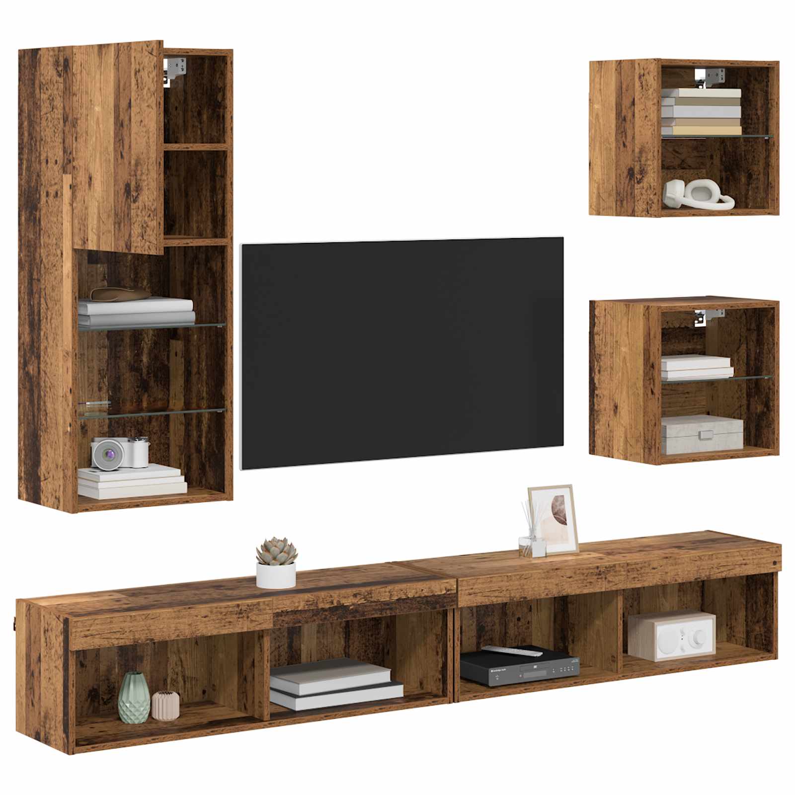 TV zidne jedinice s LED-om 5 pcs Staro drvo Konstruirano drvo
