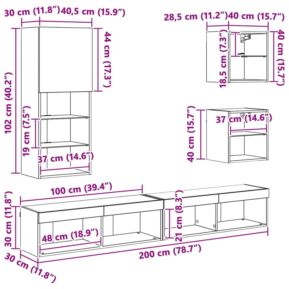 TV zidne jedinice s LED-om S LED lampica 5 pcs Umjetnički hrast