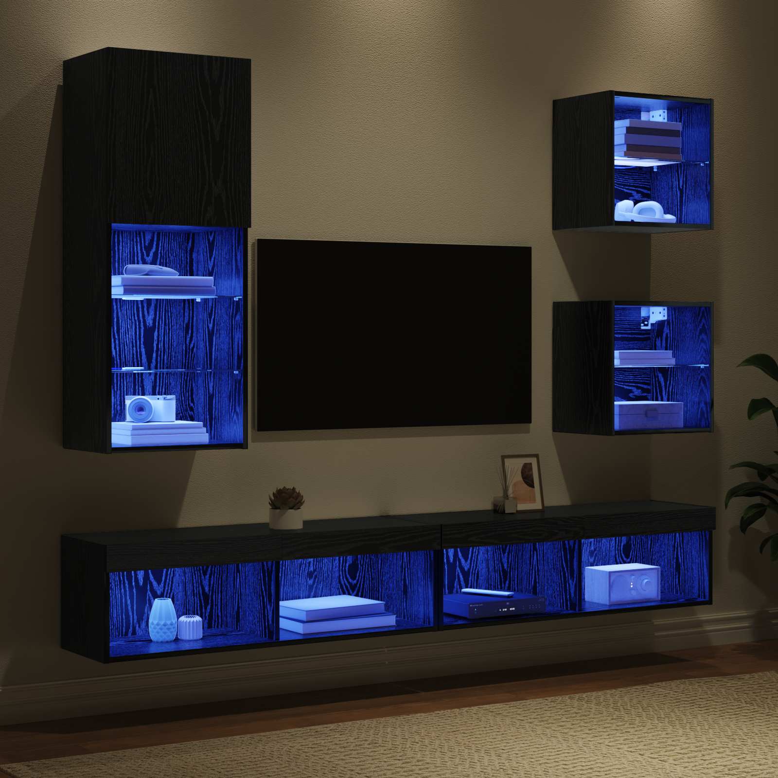 TV zidne jedinice s LED-om 5 pcs Crni hrast Konstruirano drvo