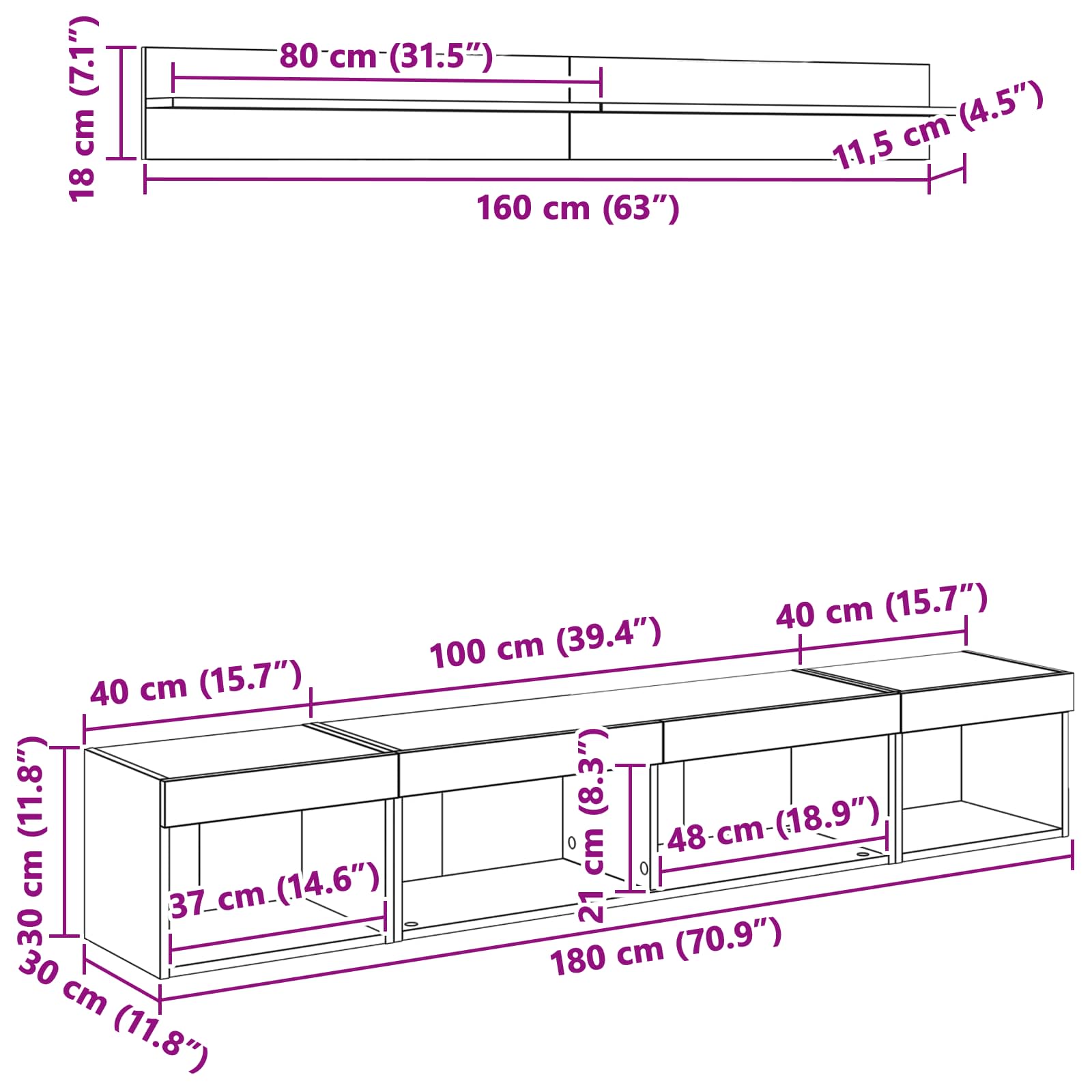 Set zidnog ormarića za TV Zidne 5 pcs Umjetnički hrast